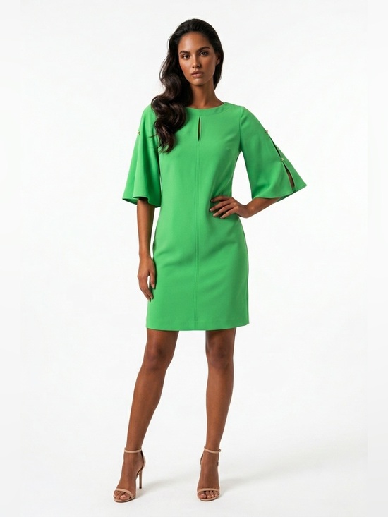 Trina Turk Dresses & Skirts - Trina Turk Green Shift Dress w/ Button Sleeve and key hole chest detail. Sz 6